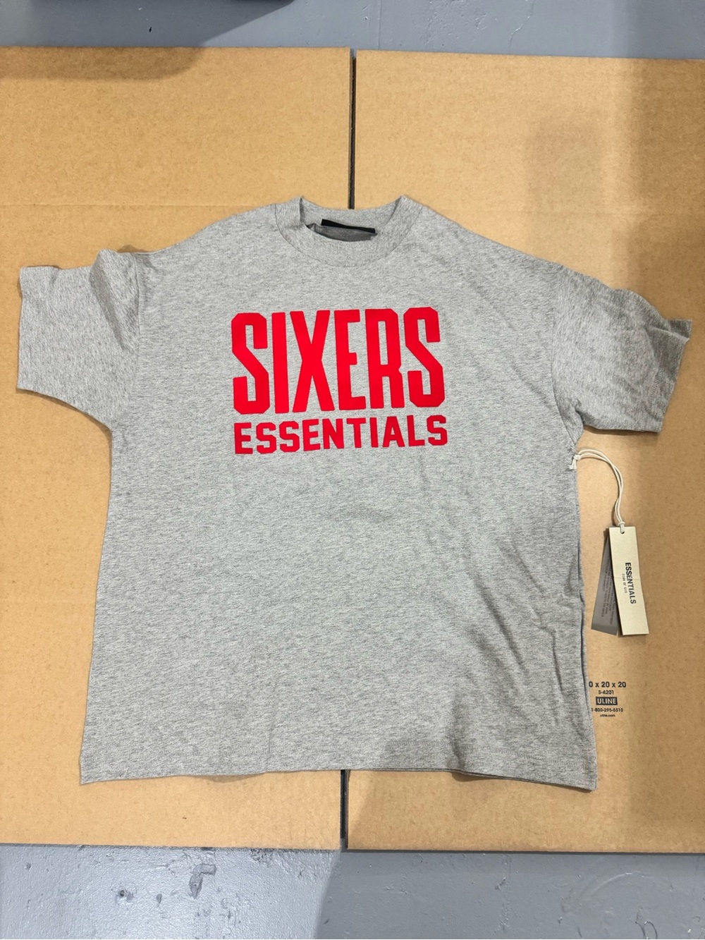 Essentials Grey Crewneck Tee with Red SIXERS Logo